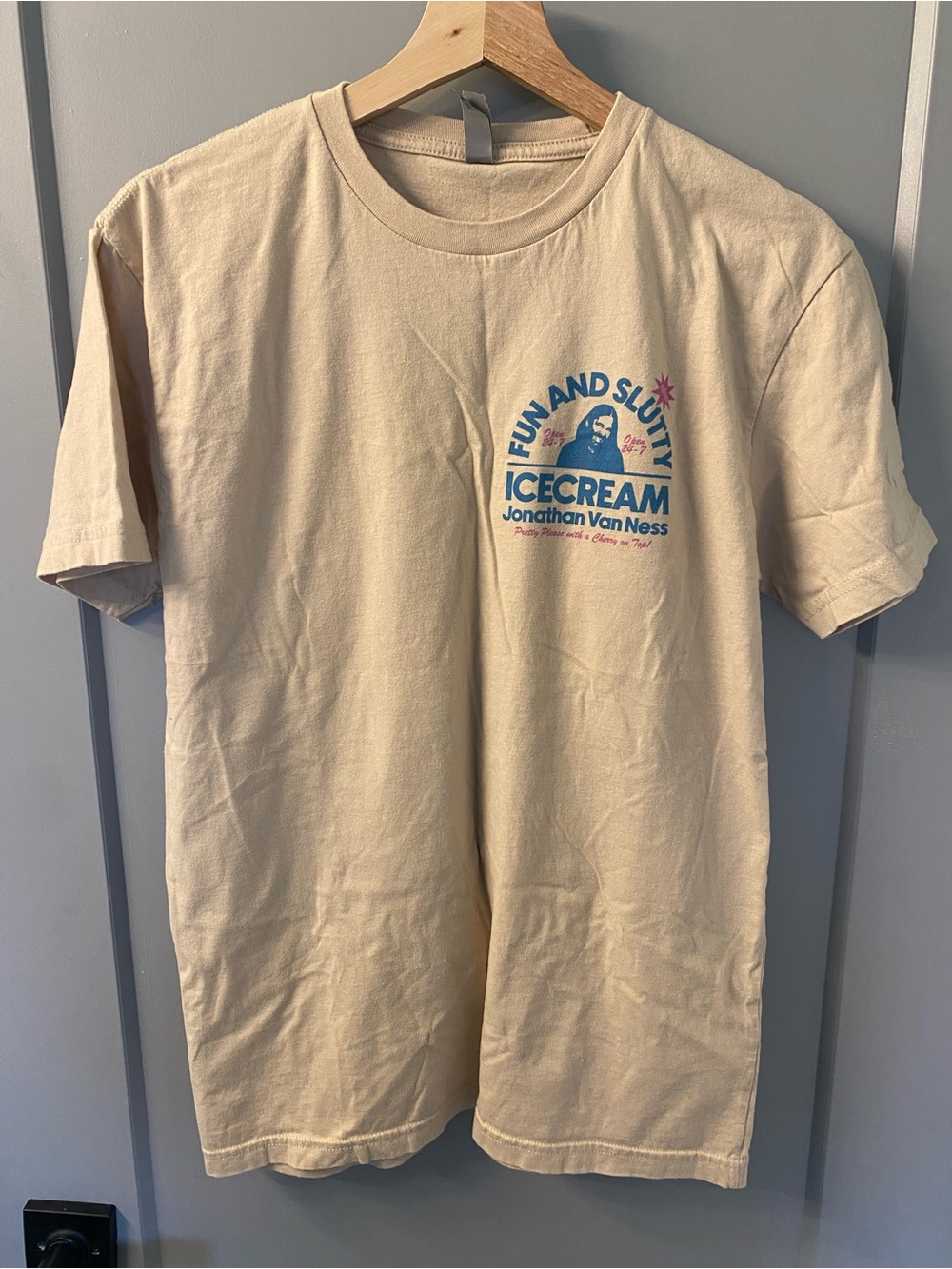 JVN - Jonathan Van Ness Graphic Tee - Cream with Blue & Pink Logo
